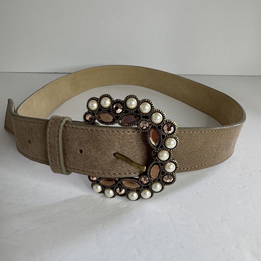 Western Leatherock Cowgirl Tan Belt Rhinestones Bling Crystals Pearl Western L